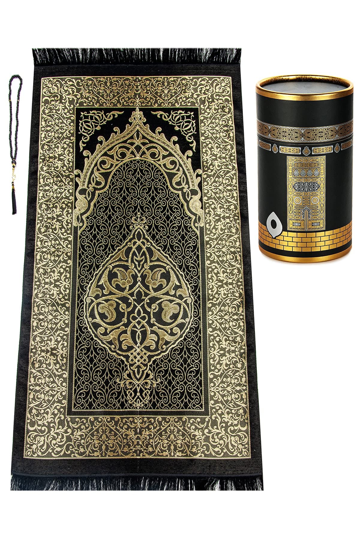 ihvan online Muslim Prayer Rug and Prayer Beads with Elegant Design Cylinder ...