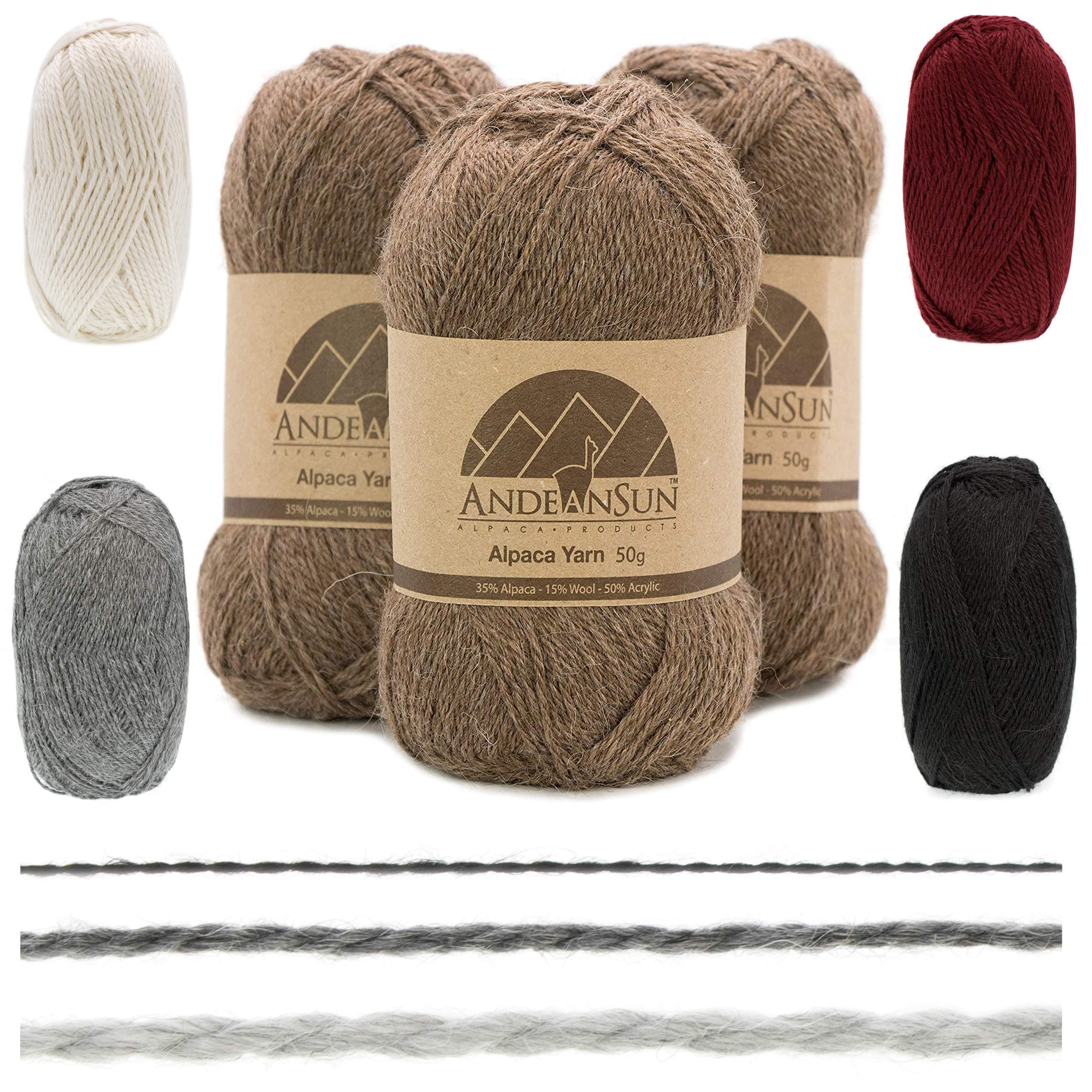 (3 Small Gorgeous Skeins) Alpaca Yarn Blend Umayo [657 Yards Total], #2 Fingering (Heather Browm)