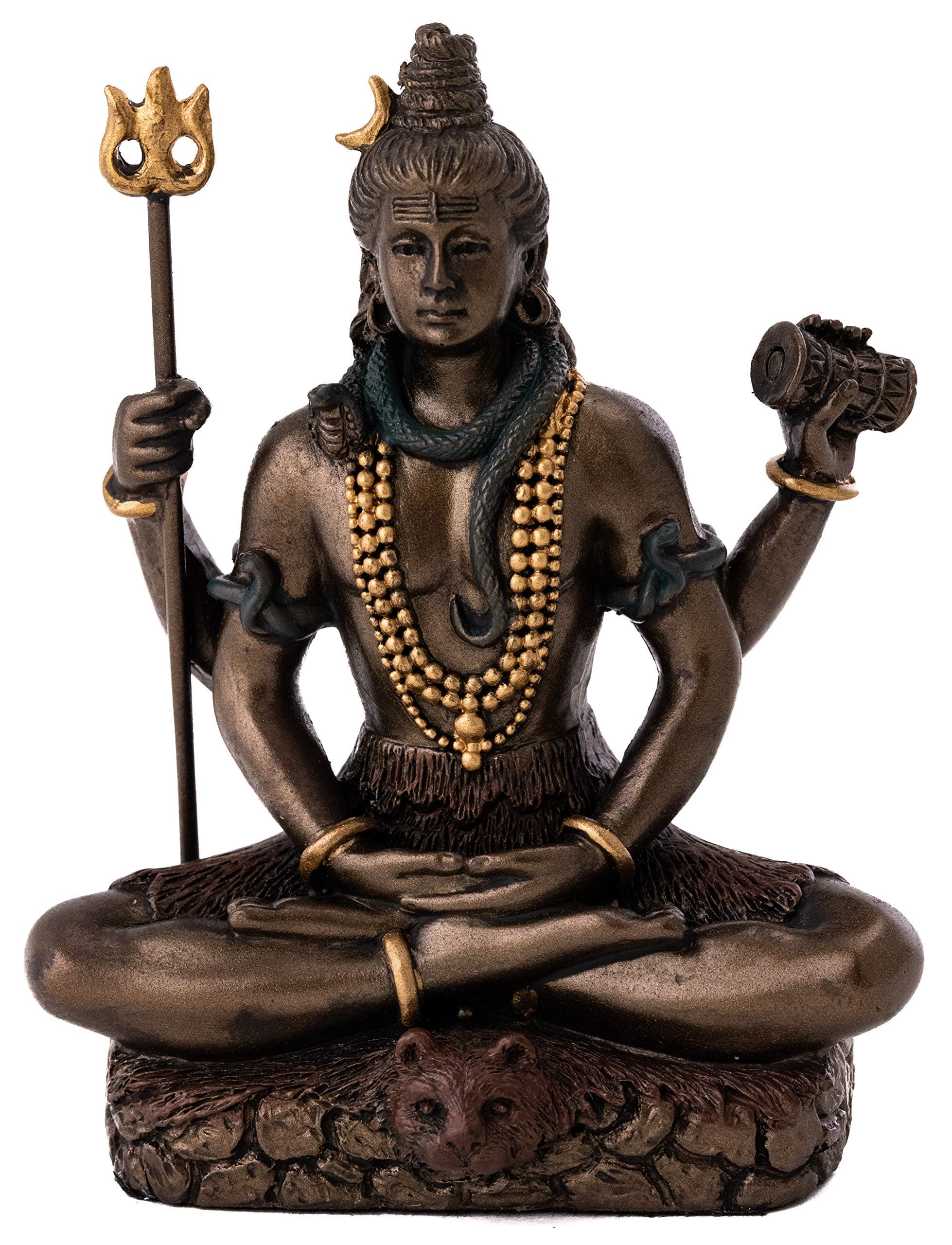 King Tut's Secret Top Collection Mini 3.25" Lord Shiva in Lotus Pose - Hindu God and Destroyer of Evil. Good Protection. Bronze Powder Mixed with Resin - Bronze Finish with Color Accents.