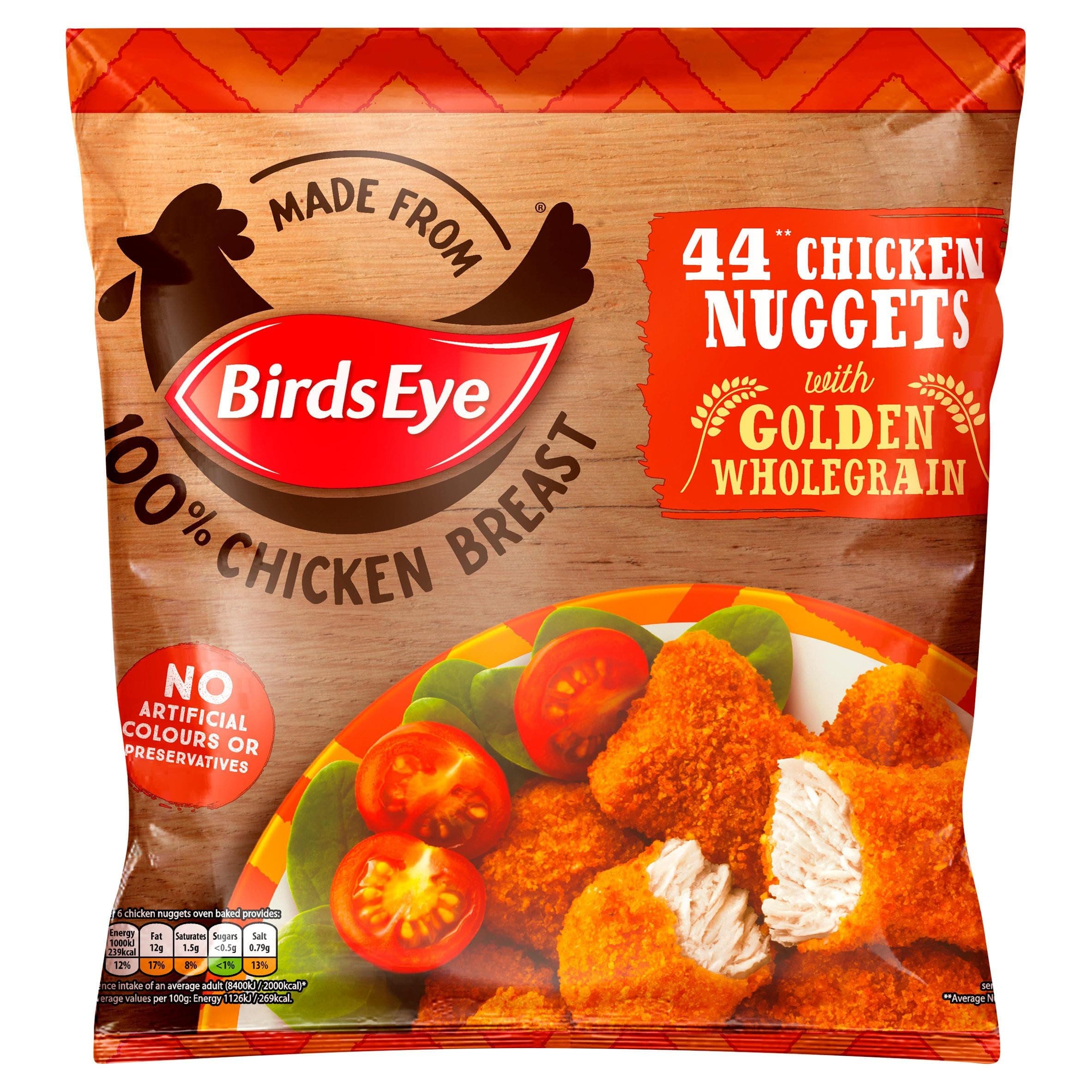 Birds Eye 44 Chicken Nuggets with Golden Wholegrain, 695g (Frozen)