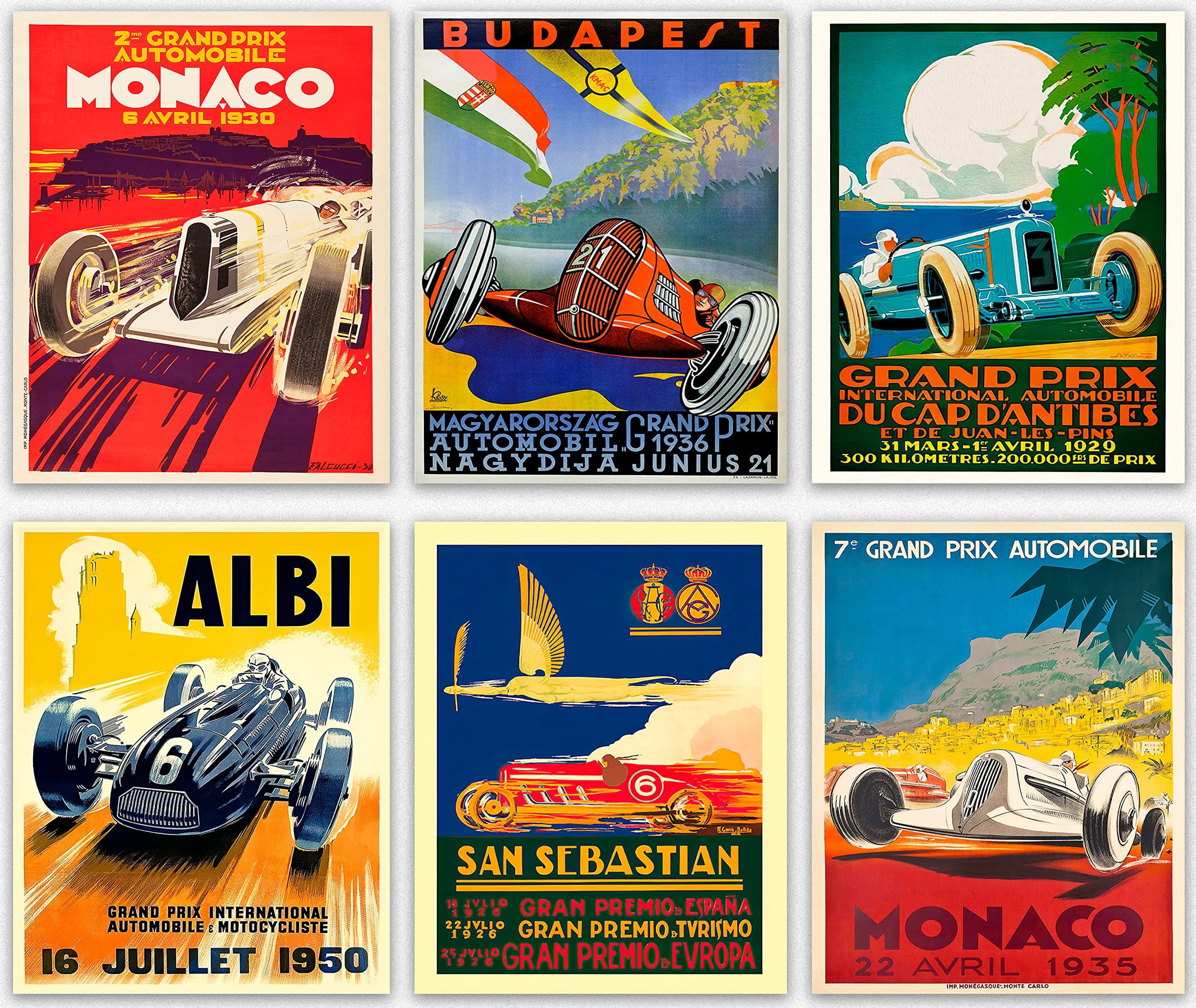 WallbuddySet of 6 Grand Prix Posters - Formula, Motor Racing (11 x 17)