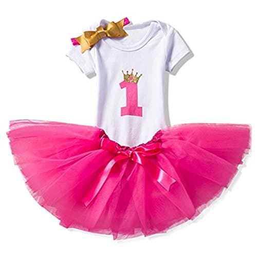 Baby Girl 1st/2nd Birthday Dress Romper + Tutu Skirt + Headband/Crown/Sequins Bowknot.