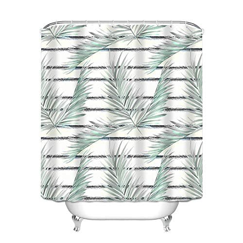 Topmail Shower Curtains Palm White Polyester Thick Bathroom Curtains Waterproof Anti Mould Curtains 12PCS Hooks Palm Bath Curtains (180X180cm)
