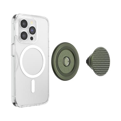 PopSockets Round Phone Grip Compatible with MagSafe, Adapter Ring Included, Phone Holder, Wireless Charging Compatible - Triangle Knurl Olive