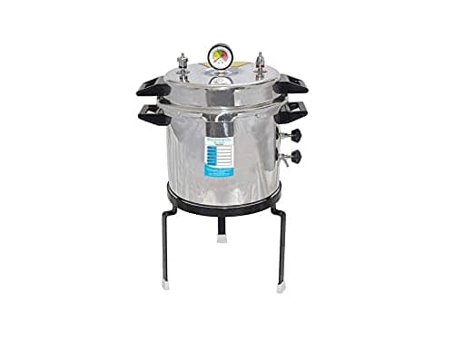 Bio Gene Electric Top Loading Mirror Finish Body, Double Safety Valve, Portable Aluminium Pressure Cooker type Autoclave. Size approx (9"9") 9 Litre