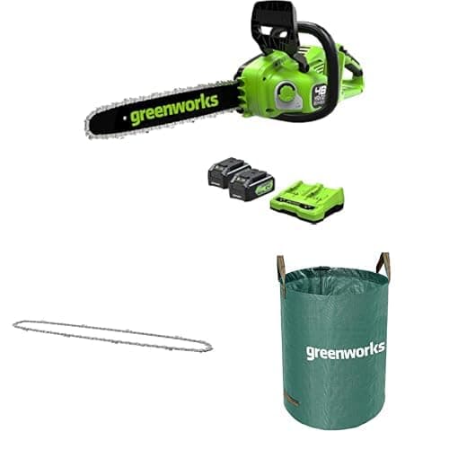 Greenworks 48V(2x24V) Cordless 35cm brushless Chainsaw with Two 4Ah Batteries & Double charger-GD24X2CS36K4X + Greenworks Replacement 35cm Chain + Greenworks 120 L Garden Waste Bag