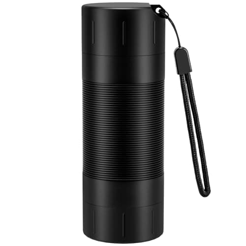 Airtight Smell Proof Container, Modular Aluminum Stash Jar, Portable Ashtray with Carabiner & Lanyard, Waterproof Storage for Spices, Vitamins, Tobacco - Thread Black