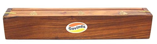 Wooden Coffin Incense Burner - 12" Buddha - Brass Inlays - Storage Compartment