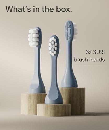 SURI Recyclable Plant-Based, Electric Toothbrush Heads - Built-in Tongue Scraper, Long Lasting Replacement Heads | Compatible Only with SURI Sonic Electric Toothbrush - Morning Waves, Pack of 3