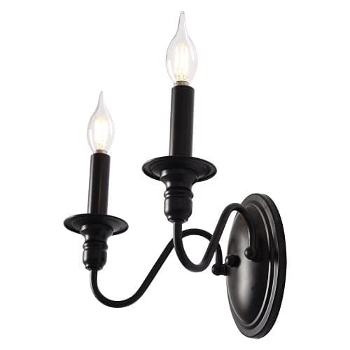 Black Wall Sconce - Vintage Industrial Candle Lamp for Living Room, Bedroom, Bedside, Hall - Retro Indoor Lighting Fixture with E14 Base (Bulbs Not Included)