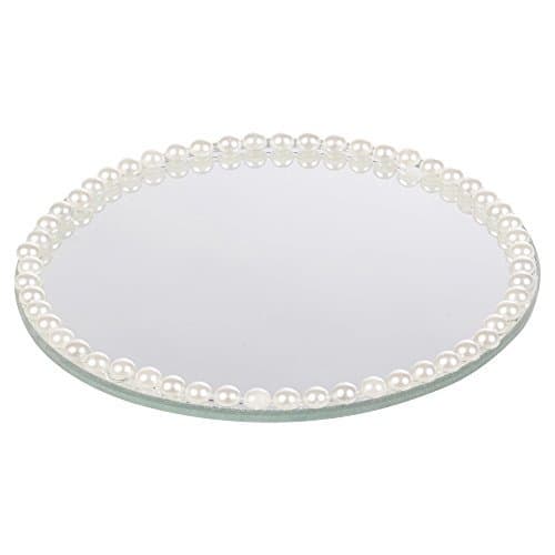 EG Homeware Round Diamond Mirror Plate Diamanté & Pearl - Choice of 3 Sizes (Pearl, Small - 10cm)