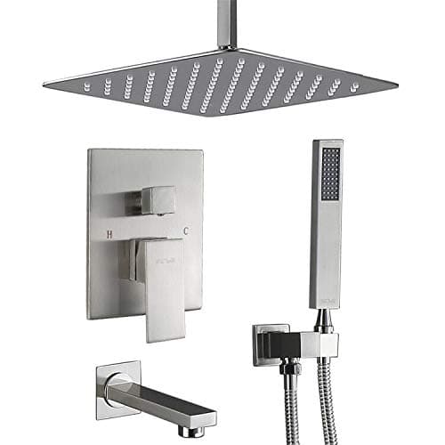 Esnbia Shower System, Brushed Nickel Ceiling Shower Tub Faucet Set with Tub Spout and 10" Rain Shower Head Bathroom Shower Set All Metal(Contain Shower Faucet Rough-In Valve)