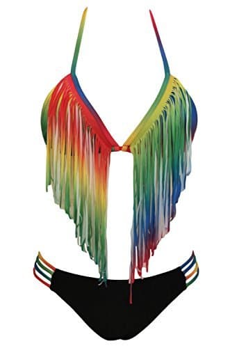 Cfanny Women's Rainbow Tassel Bikini Set