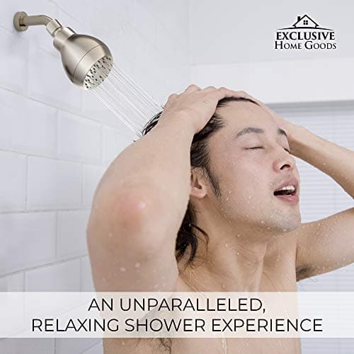 High Pressure Shower Head - Brushed Nickel - Powerful Deluxe Bathroom Showerhead with Strong Spray Stream and Small Silicone Nozzles - Universal Fit Works with High and Low Water Flow Showers-2.5 GPM