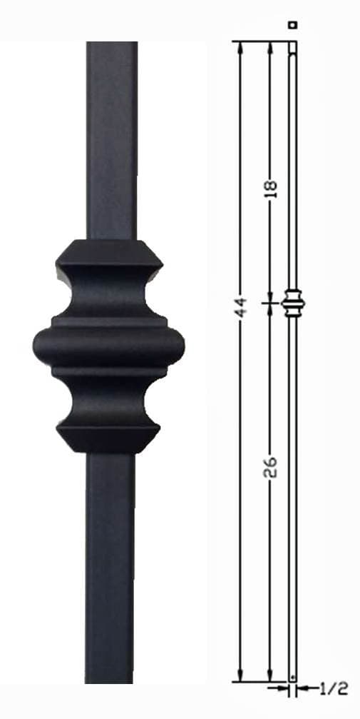 Hollow Metal Stair Baluster Spindle SINGLE KNUCKLE 1/2" X 44" (Box of 10) (Satin Black)