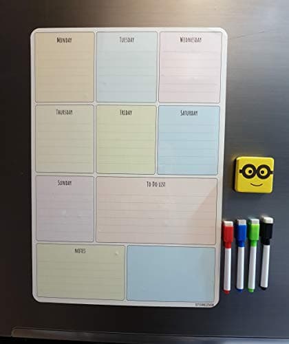Store2508 Magnetic White Board Planner Sheet 43x30 Cm Dry Erase Includes 4 Markers & One Duster Can Be Stuck On Refrigerator or Any Metal Surface Multicolored