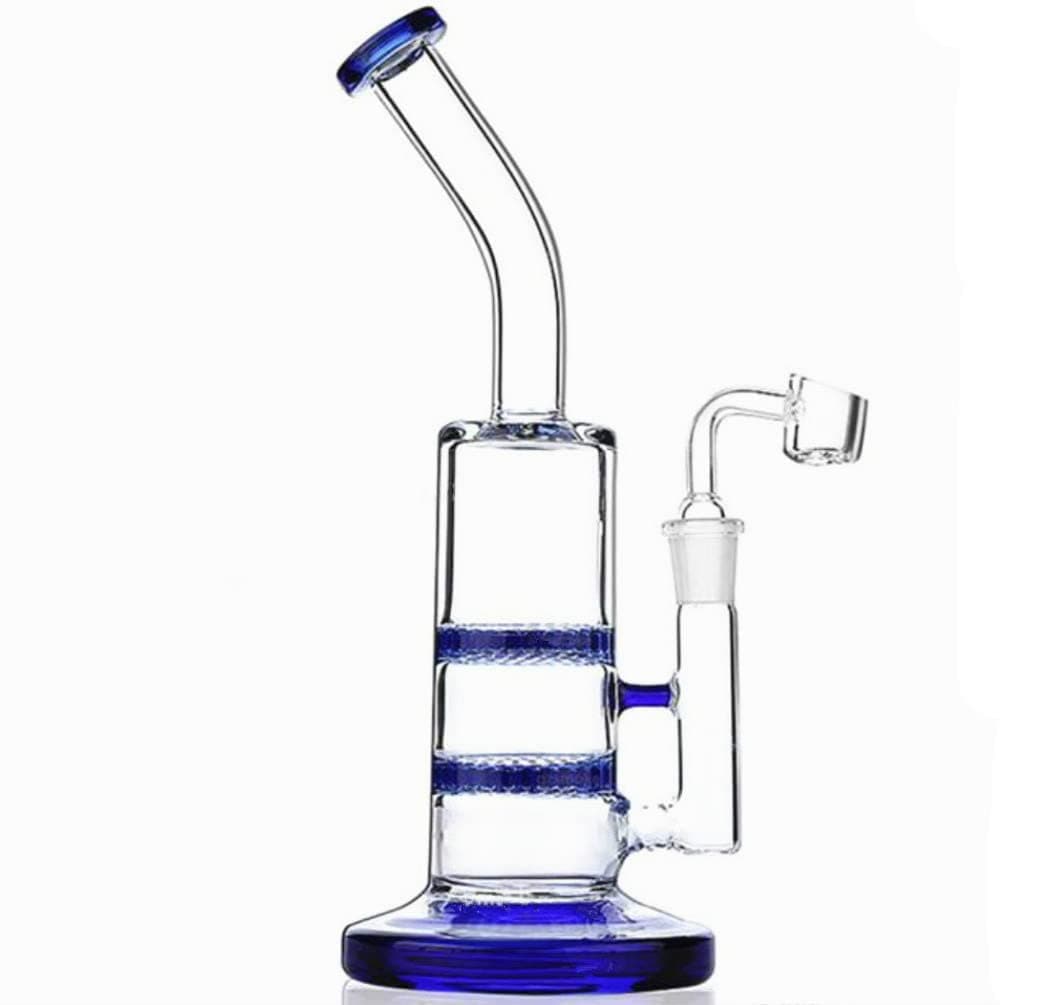 RORA 10" Glass Bongs Water Pipe Two Layer Honeycomb Glass Water Bongs with 14.5mm Quartz Bowl (blue)