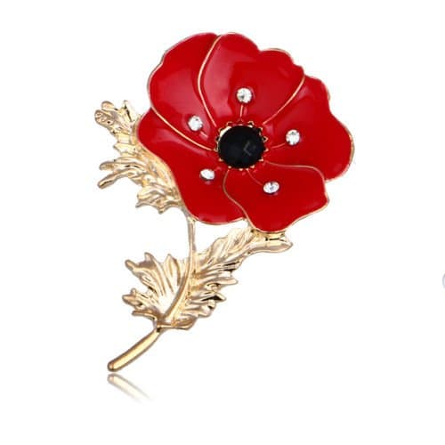 Yavona Enamel Red Crystal Flowers Poppy Brooches for Women Soldier Remembrance Days Gifts Poppy Pins