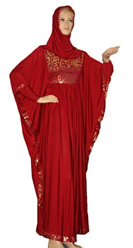 Egypt Abaya Women's Butterfly Printed Calligraphy Dress Red Plus Scarf