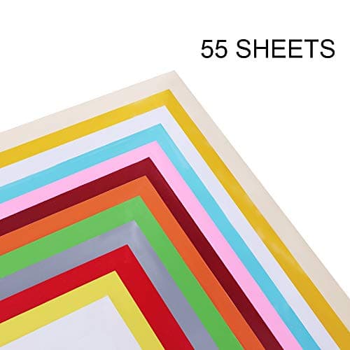 55 Pack Premium Permanent Self Adhesive Vinyl Sheets-Assorted Colors (Glossy, Matte, Brushed) for Other Cutters & Decals 12”x12”