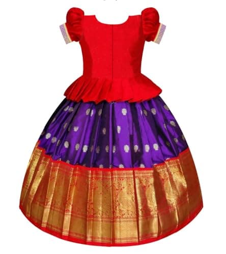 White Button Lehenga Choli Traditional South Indian Pattu Pavadai Girl Jecquard