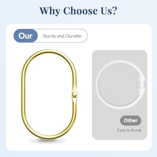 Bathway Shower Curtain Rings Gold Shower Curtain Hooks Anti-Drop Shower Rings for Curtain, Metal Shower Curtain Rings Rust Proof, Shower Hooks for Shower Curtain Rod, 12 Pcs Gold Curtain Rings