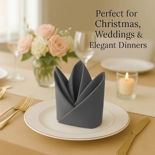 LivinEase Cotton Cloth Napkins Set of 12-100% Cotton 46 x 46 cm Reusable Oversized Dinner Napkins -Heavy Weight Hotel Quality Pure Fabric -Ideal for Home Use & Events (Charcoal)