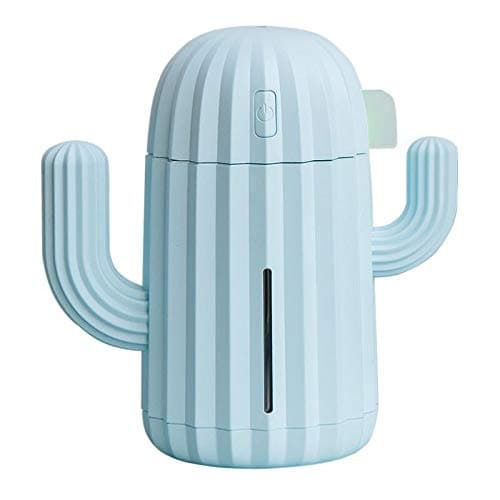 Mini Humidifier Single Room Humidifiers with Night Light Portable Cactus Air humidifier for for Yoga, Office, spa, Bedroom,Baby Room,Silica Gel Diffuser for tap Water only (Blue)