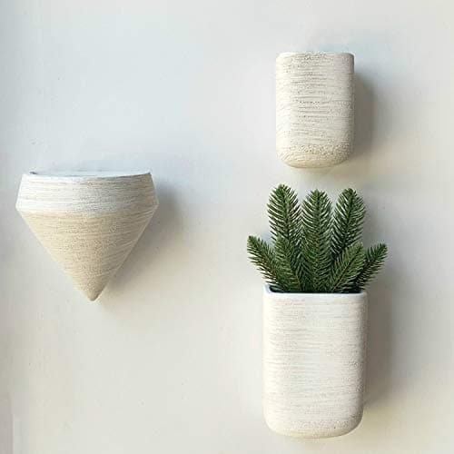 Abetree White Ceramic Wall Hanging Planters Set of 3 Wall Mounted Planter Geometric Decor Minimalist Flower Plant Vase Succulent Air Atificial Plant Pots Home Wall Art Decor