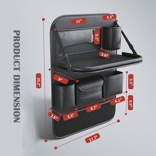 Car Backseat Organizer with Foldable Table Tray,Car Seat Back Protector with Touch Screen Phone Holder,Premium PU Leather Material,Compatible with Most Vehicles,Inner Car Accessories