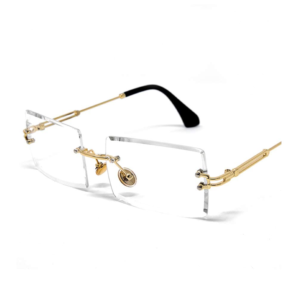 Men's Rectangular Luxury Vintage Retro Gold Clear Lens Fashion Hip Hop Glasses