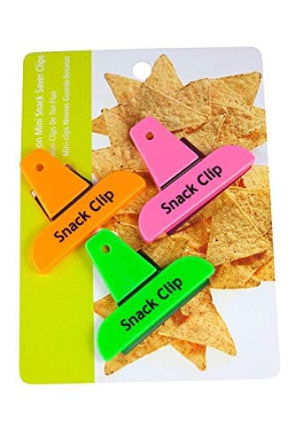 Good Living 3-Piece Set of Mini Neon Snack Bag Clips with Hanging Hole, 3-pack (3 sets, 9 Clips in Total)