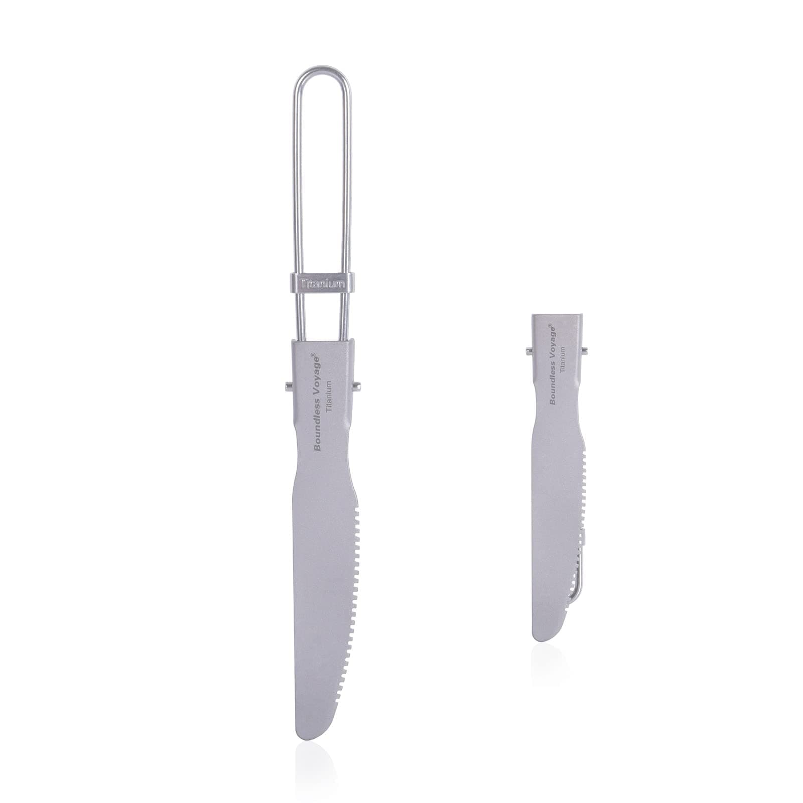 iBasingo Titanium Spork Spoon Fork Knife with Folding Handle Ultralight Dinnerware Utensils for Camping Outdoor Picnic Hiking Travel Home use