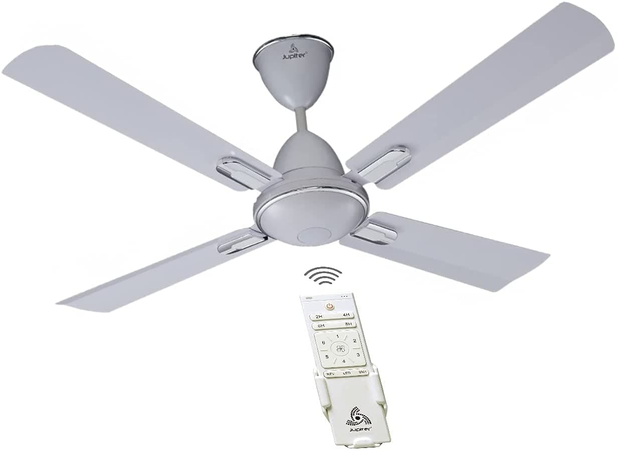 Jupiter QUADCOPTER HYBRID(DUAL INPUT) (12V DC & 230V AC) 4 Blades BLDC Motor 1200 mm | Energy Efficient 5 Star Energy Saver | High Speed Decorative Ceiling Fan Remote Controlled | Snow White