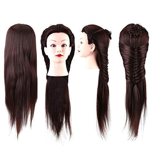 PEMA Hair Dummy For Hair Styling Practice/Cutting, Brown, Synthetic, 26"-28" (Forehead to Back Hair End), 1 Count