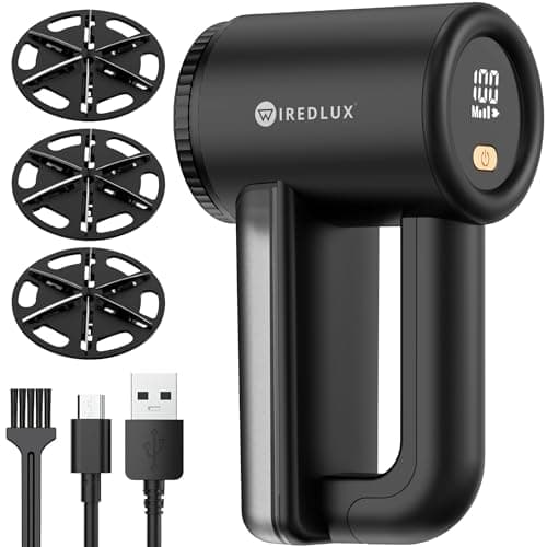 WiredLux Rechargeable Fabric Shaver - Electric Lint Remover for Clothes & Couch - Adjustable 3-Speed, 6-Leaf Blade, LED Display, USB Charging - Depiller with Dual Protection (Midnight Black)
