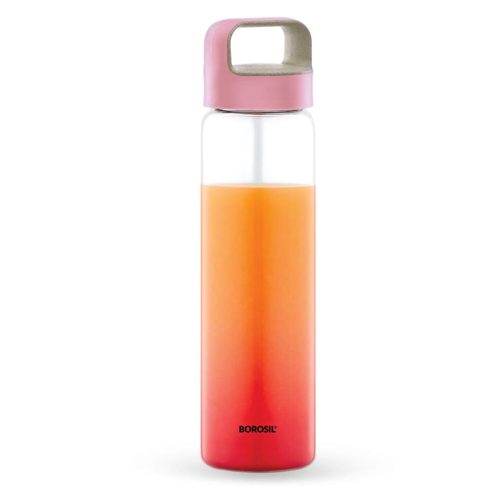 750ml Crysto Bottle | Borosilicate Glass Wide Mouth Bottle for Fridge | Extreme Temperature Resistant For Hot & Cold Water, Milk, Lassi, Juice (Pink Husk Lid)