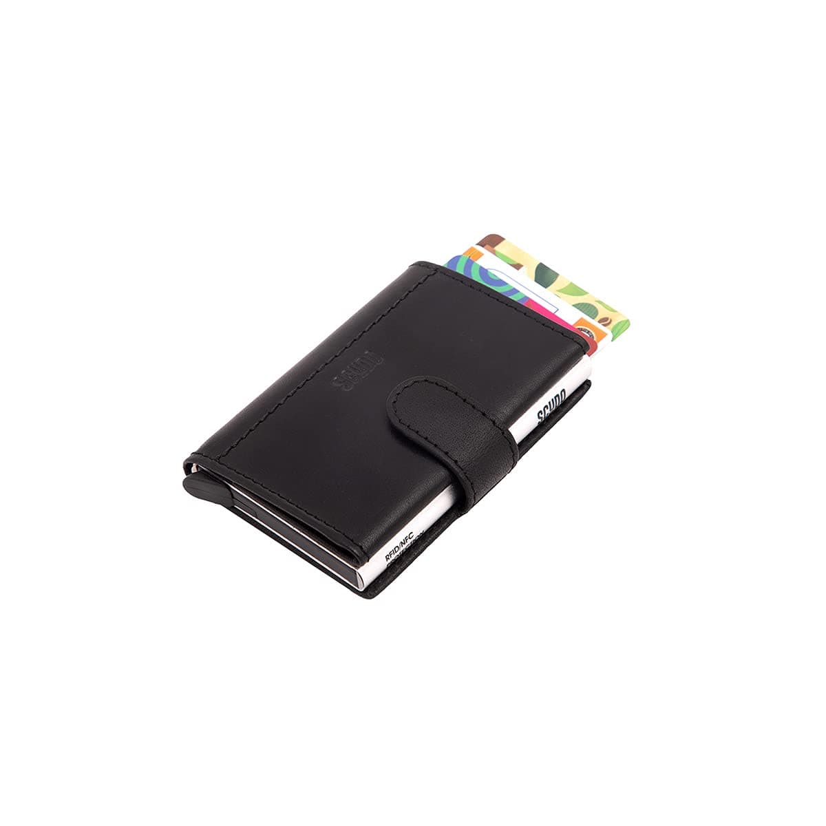 ScudoGenuine Leather Wallet for Men & Women/Mens Wallet/Slim Wallet for Men/Card Holder - Linear Collection (Black)