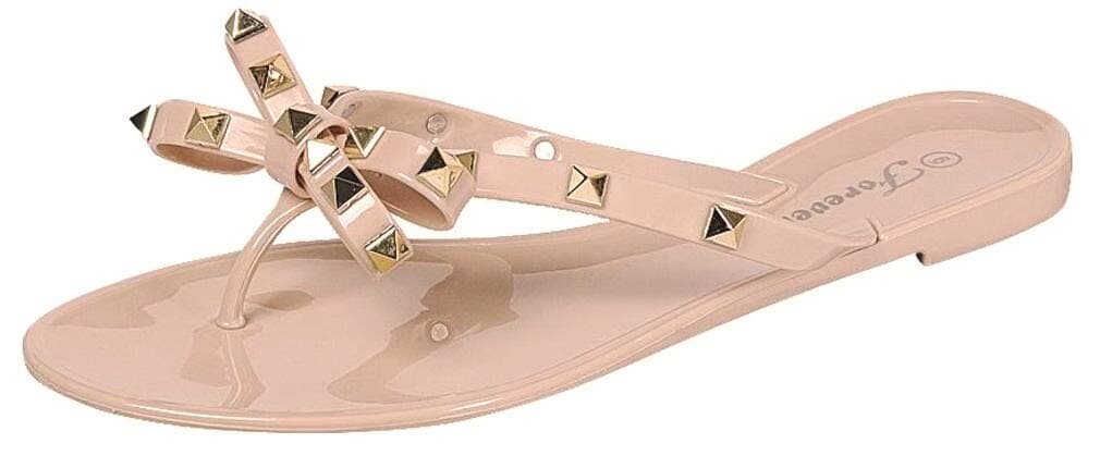 Womens Sandals Studded Jelly Bow Flip Flops