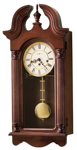 Arbela Wall Clock II 549-504 – Windsor Cherry Finish, Swan Neck Pediment, Vintage Home Decor, Brass-Finished Pendulum, Key-Wound, Single-Chime Movement