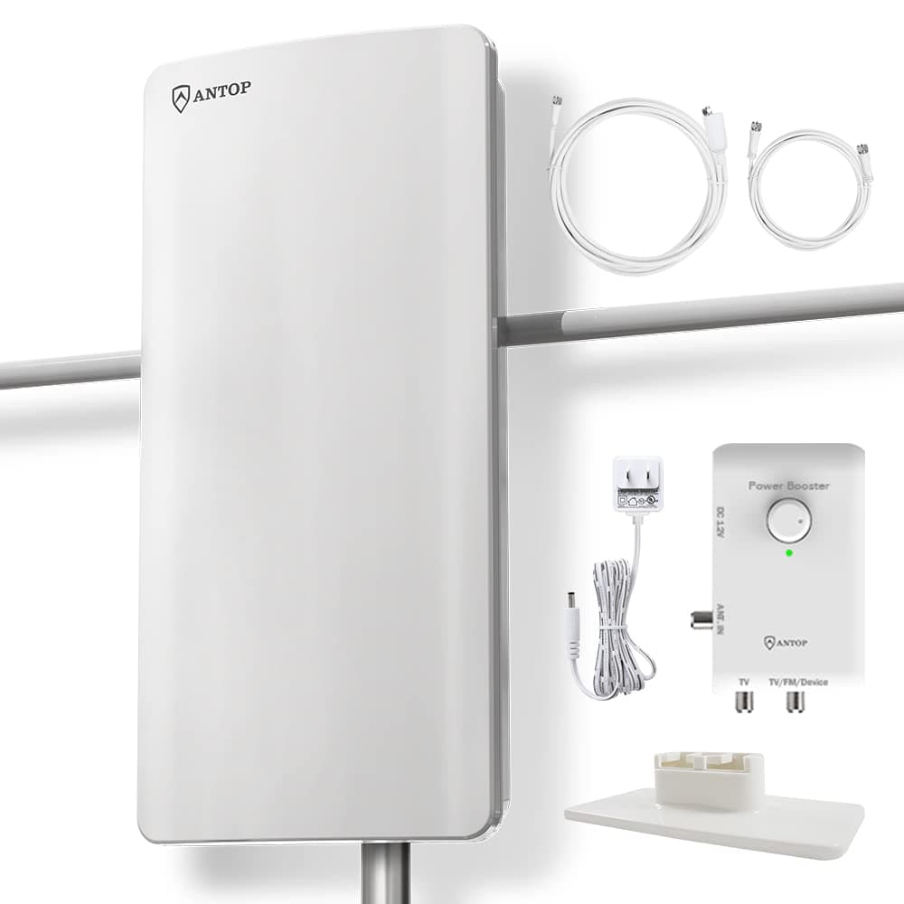 AT-800SBS HDTV?FM Amplified Antenna with Noise-Free 4G LTE Filter & Smart Boost System for Dual Connectivity, Support TV and a Second Device(TV, FM or OTA-Ready Streaming Device or Projector)