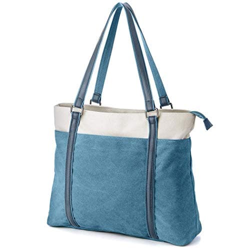 Womens Large Laptop Tote Bag, Carrying Shoulder Bags Casual Canvas Handbag for Beach Travel Computer School Office(Light blue)