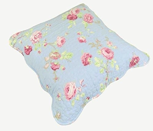 2 X DUCK EGG BLUE PINK ROSE SHABBY 100% COTTON PILLOW CUSHION CHIC COVERS 18" - 45CM