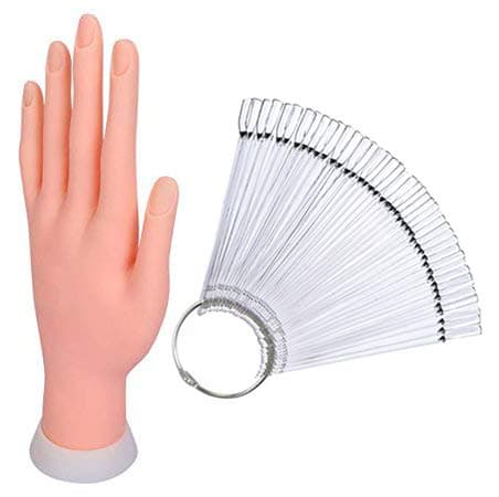 Store2508 Combo Offer Nail Art Practise Hand and 50 Pcs Transparent Artificial Nail Swatches for Nail Art Practise & Training