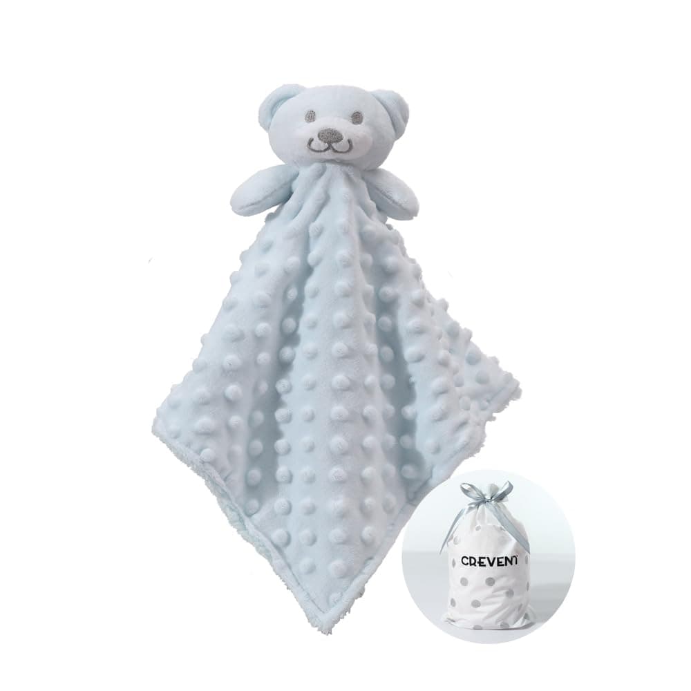 Cozy Plush Baby Security Blanket Loveys for Baby Boys, Minky Dot Front + Sherpa Backing with Animal Face (Blue Bear)
