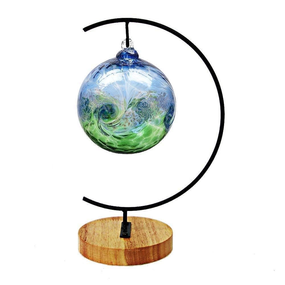 Ornament Display Stand with Wood, Flower Pot Stand Holder Iron Pothook Stand for Hanging Glass Globe Air Plant Terrarium, Witch Ball, Christmas Ornament and Home Wedding Decoration