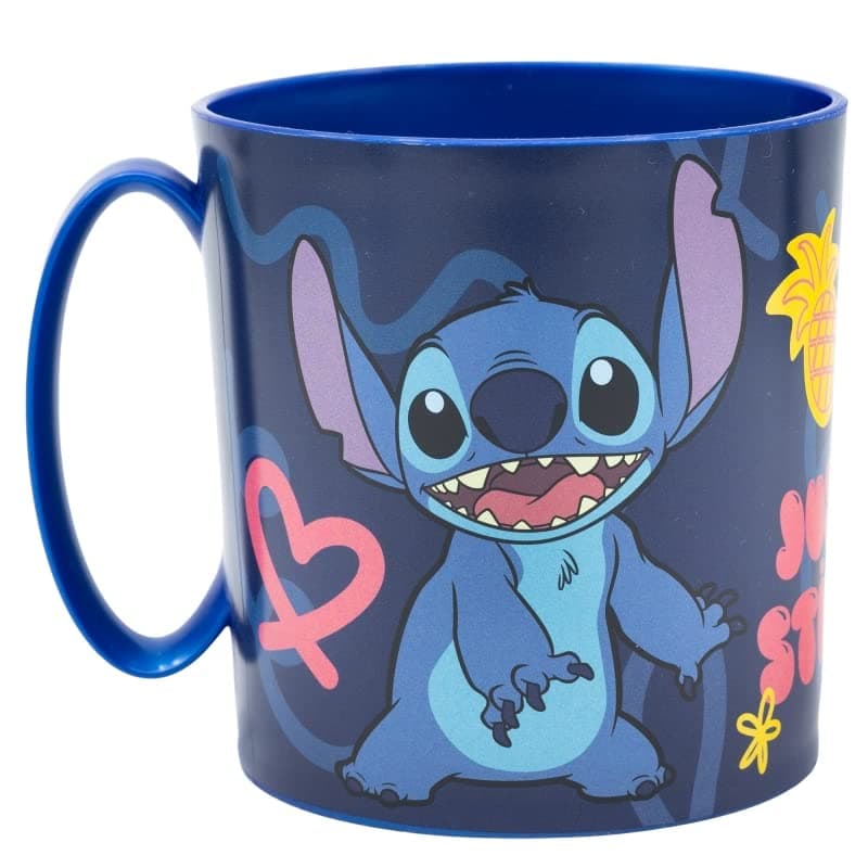 Kids 2023 Character Licence Mug 350ML Drinking Re-Usable Plastic Cup Microwave Safe (Stitch)