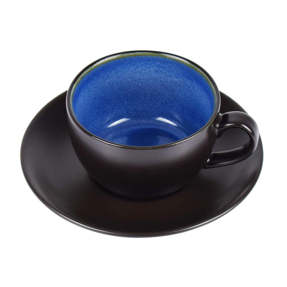 Latte Art Cup and Saucer-Cappuccino Barista Matte Ceramic Cup and Americano New Bone China for Coffee Shop-6oz (blue)