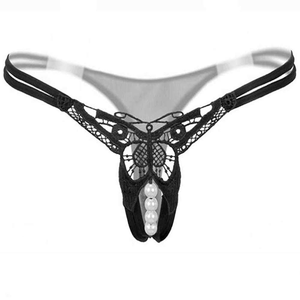 Elly Crotchless Panties for Women with Pearls, Womens Pearl Underwear Lingerie Thongs