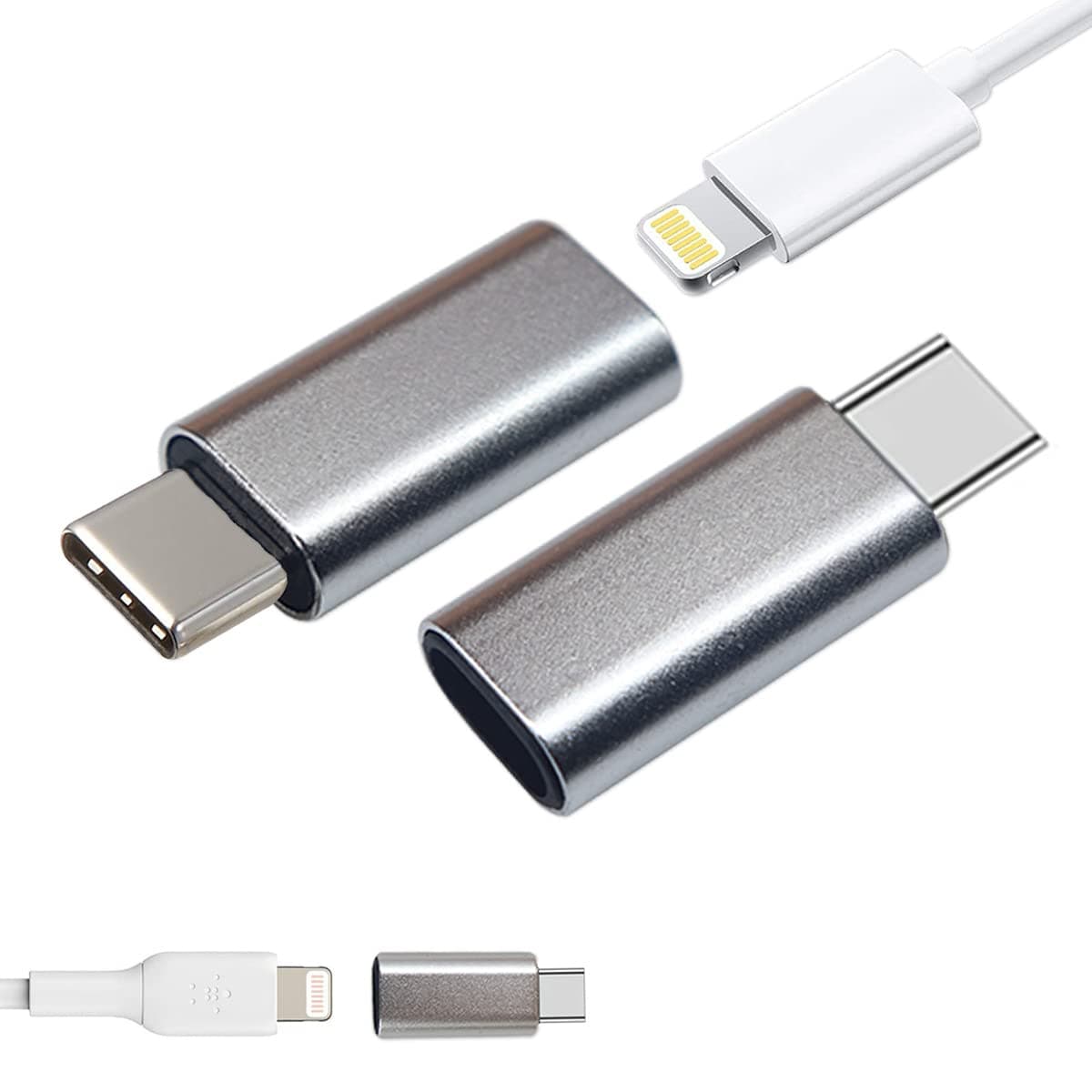 YellowCult Lightning Female to Type-C Male Adapter (2 Pack), Lightweight & Sleek Design with 56K Resistor for Galaxy S20 Pixel 4, Laptops, Wall Chargers, Power Banks